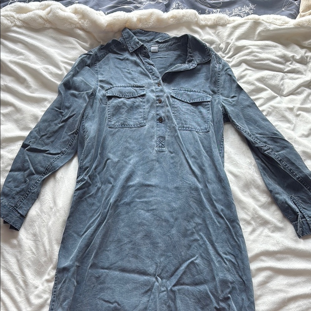 Blue Long-Sleeve Shirt Dress